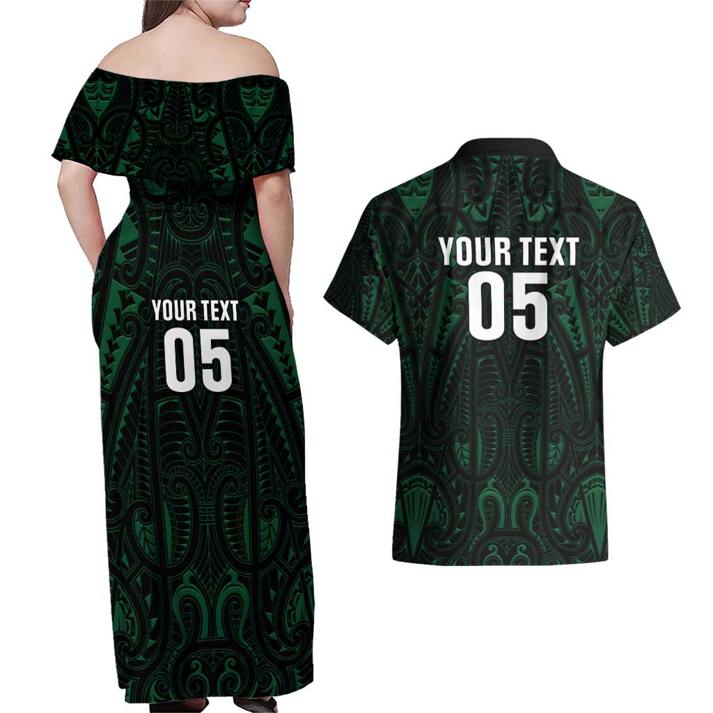 Custom New Zealand Fishing Couples Matching Off Shoulder Maxi Dress and Hawaiian Shirt Maori Tribal Pattern - Polynesian Pride