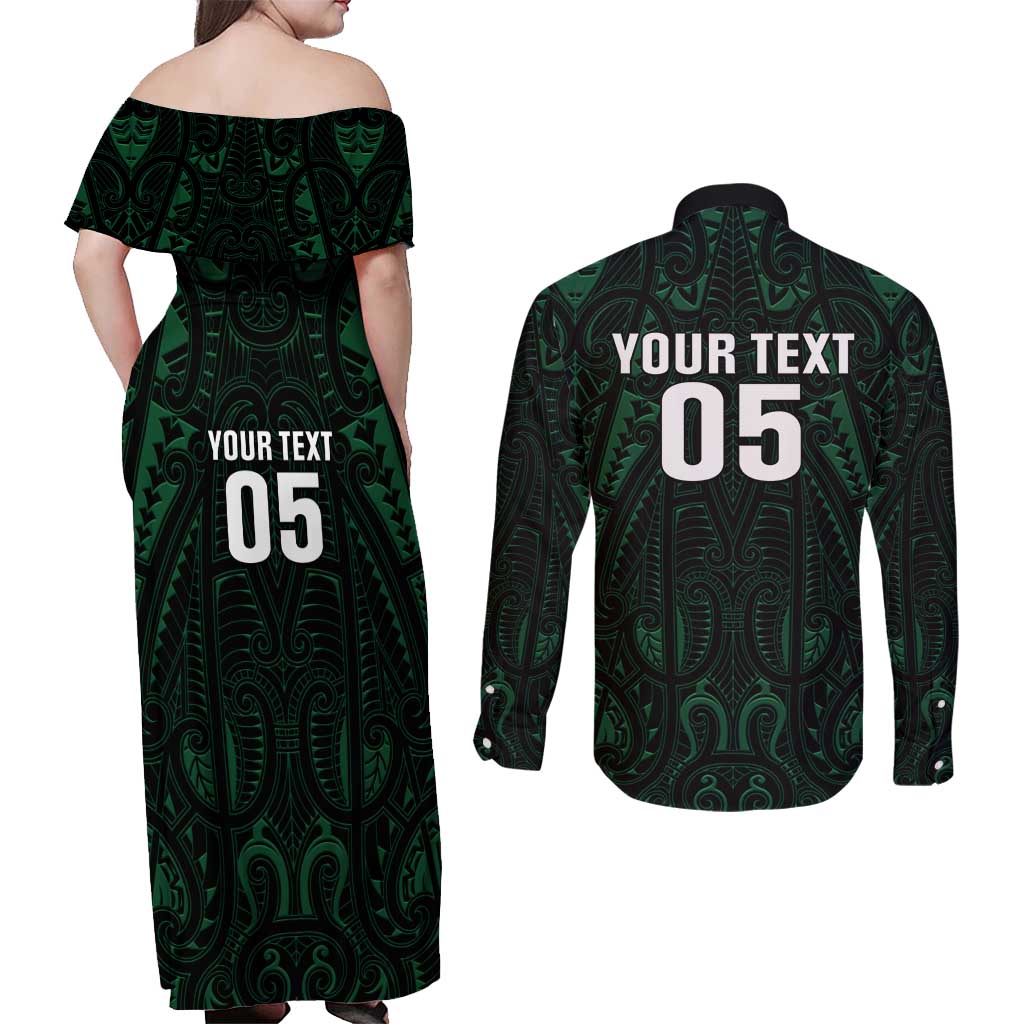Custom New Zealand Fishing Couples Matching Off Shoulder Maxi Dress and Long Sleeve Button Shirt Maori Tribal Pattern - Polynesian Pride