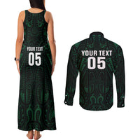 Custom New Zealand Fishing Couples Matching Tank Maxi Dress and Long Sleeve Button Shirt Maori Tribal Pattern - Polynesian Pride
