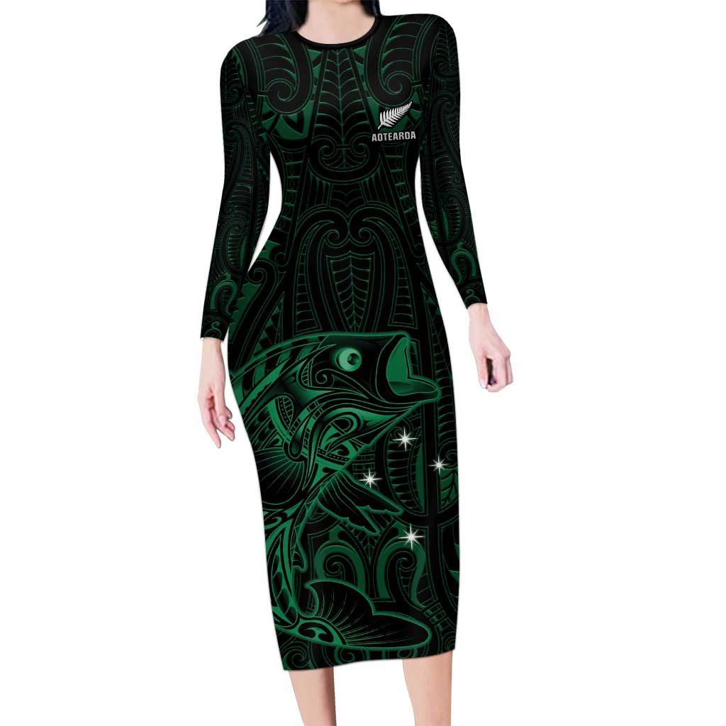 Custom New Zealand Fishing Family Matching Long Sleeve Bodycon Dress and Hawaiian Shirt Maori Tribal Pattern - Polynesian Pride