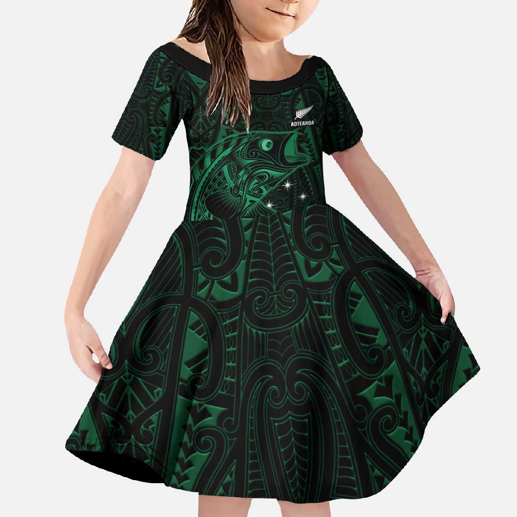 Custom New Zealand Fishing Family Matching Tank Maxi Dress and Hawaiian Shirt Maori Tribal Pattern - Polynesian Pride