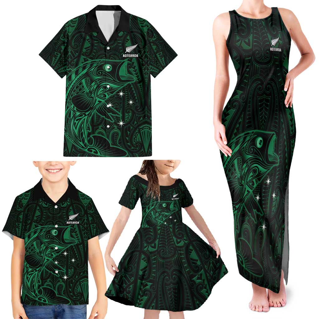 Custom New Zealand Fishing Family Matching Tank Maxi Dress and Hawaiian Shirt Maori Tribal Pattern - Polynesian Pride