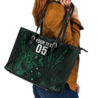 Custom New Zealand Fishing Leather Tote Bag Maori Tribal Pattern - Polynesian Pride