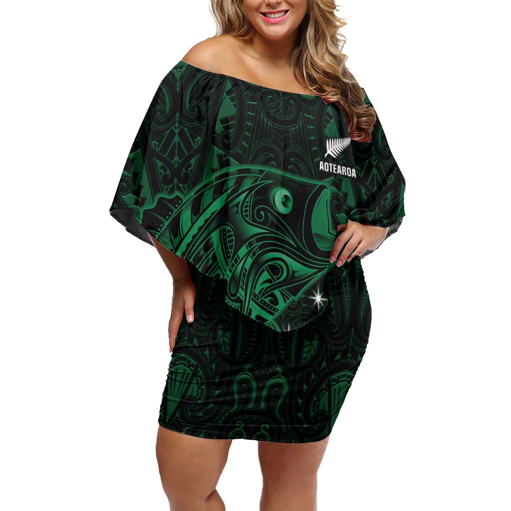 Custom New Zealand Fishing Off Shoulder Short Dress Maori Tribal Pattern - Polynesian Pride