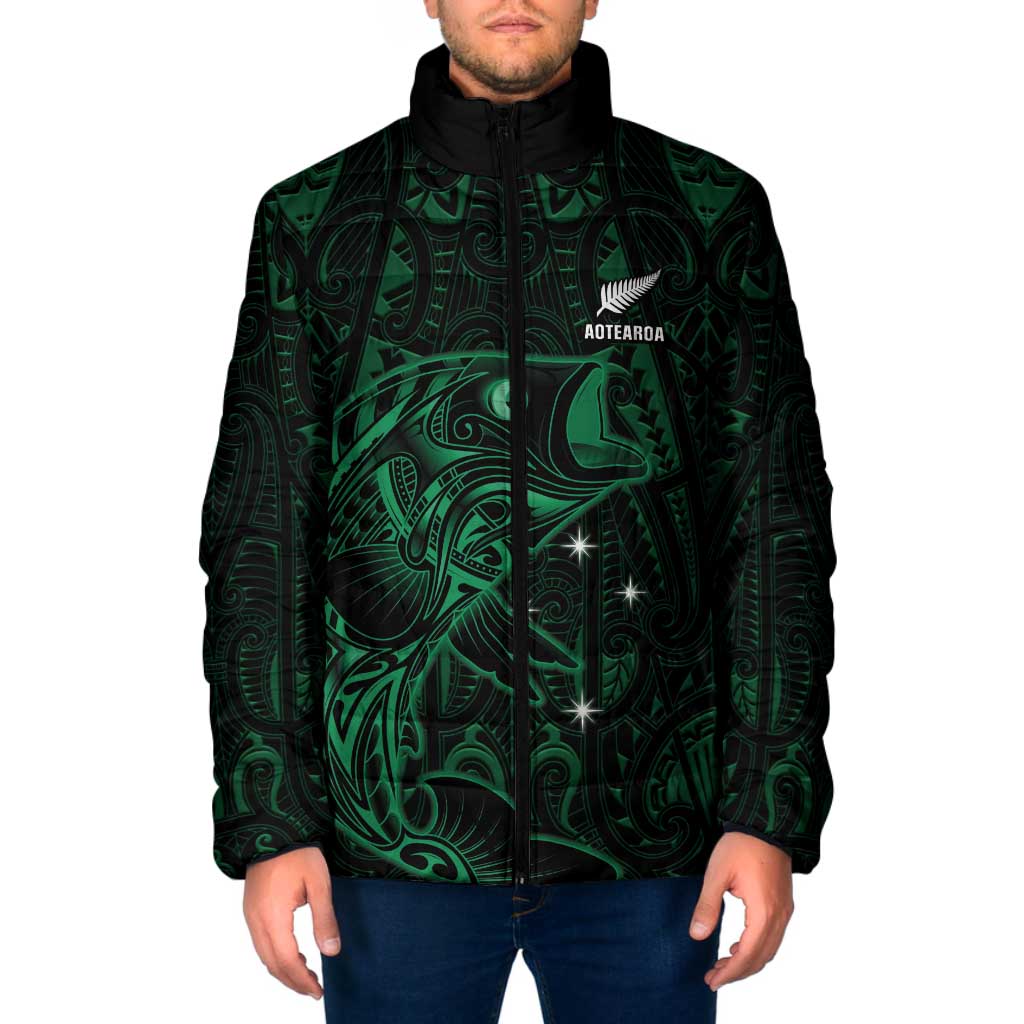 Custom New Zealand Fishing Padded Jacket Maori Tribal Pattern - Polynesian Pride