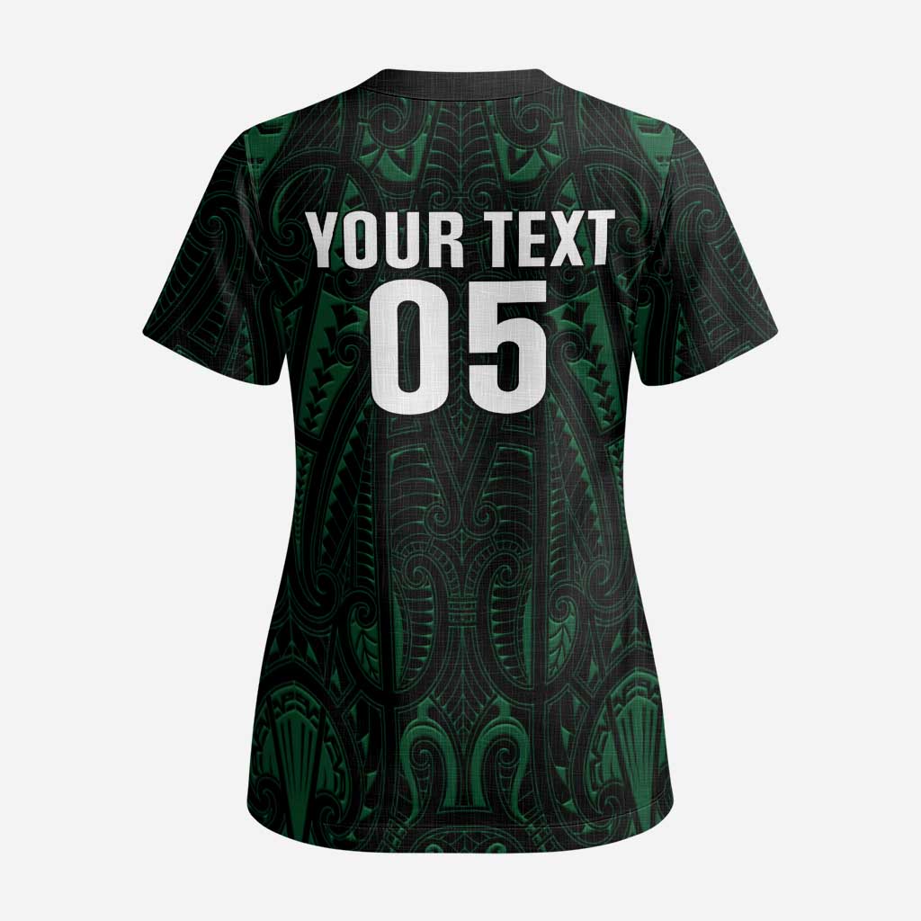 Custom New Zealand Fishing Scrub Top Maori Tribal Pattern - Polynesian Pride