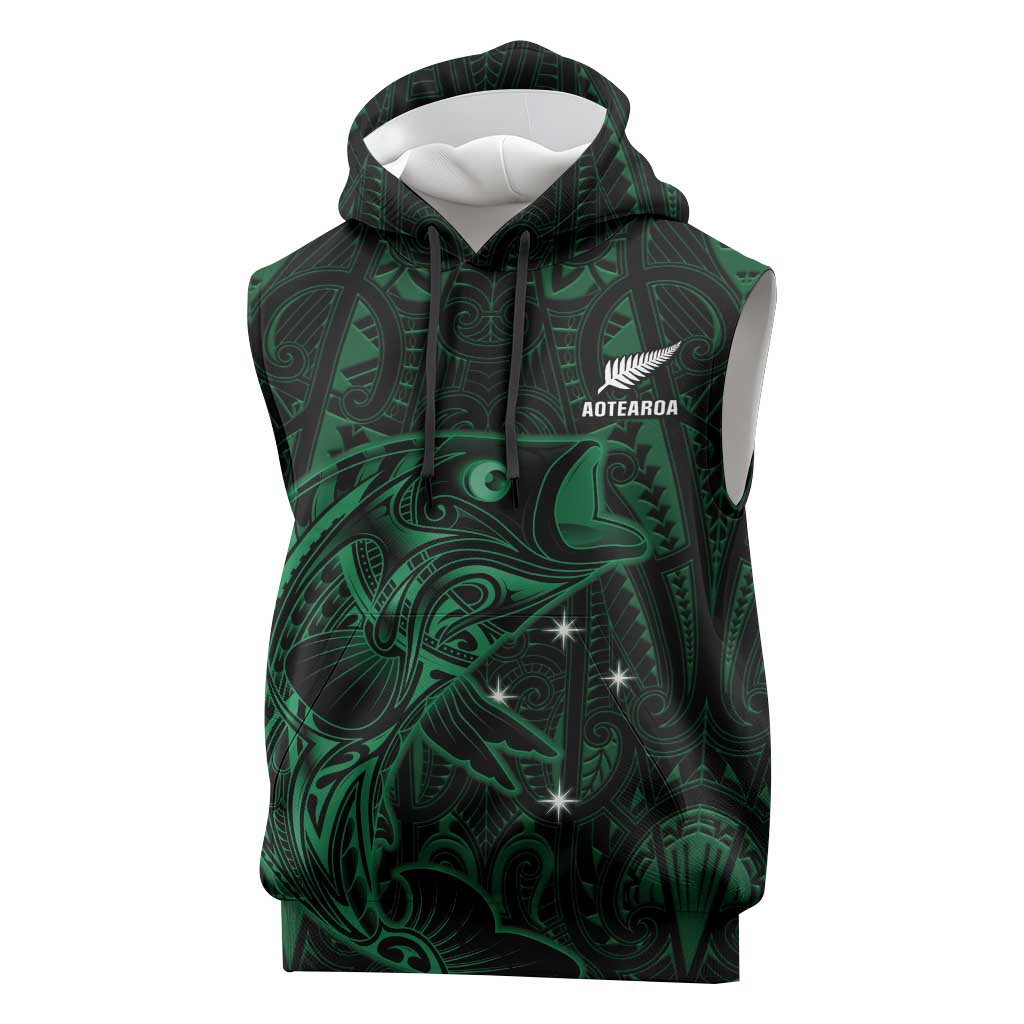 Custom New Zealand Fishing Sleeveless Hoodie Maori Tribal Pattern - Polynesian Pride