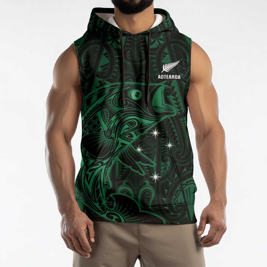 Custom New Zealand Fishing Sleeveless Hoodie Maori Tribal Pattern - Polynesian Pride
