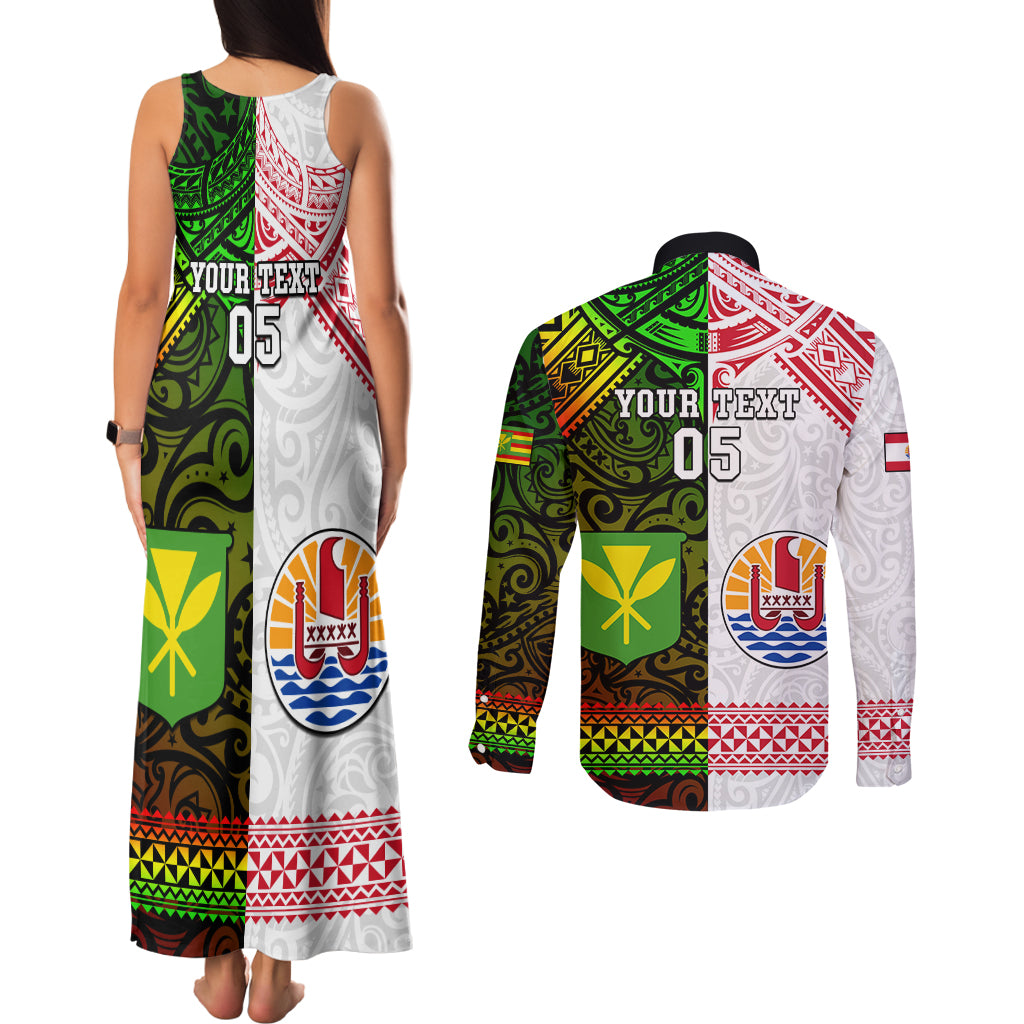 Custom Hawaii And Tahiti Couples Matching Tank Maxi Dress and Long Sleeve Button Shirt Coat Of Arms Polynesian Pattern LT05 - Polynesian Pride