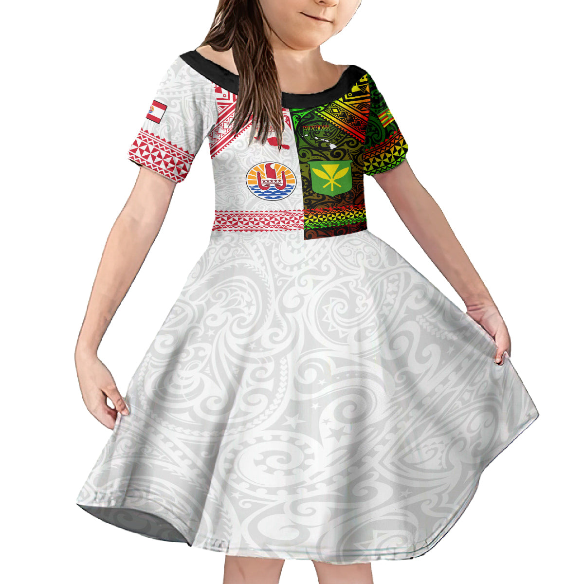 Custom Hawaii And Tahiti Family Matching Summer Maxi Dress and Hawaiian Shirt Coat Of Arms Polynesian Pattern LT05 Daughter's Dress Reggae - Polynesian Pride