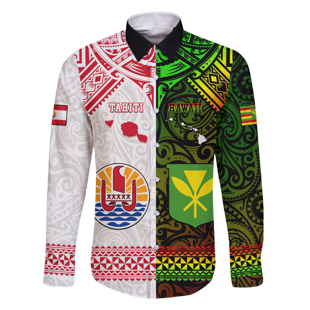 Custom Hawaii And Tahiti Family Matching Tank Maxi Dress and Hawaiian Shirt Coat Of Arms Polynesian Pattern LT05 Dad's Shirt - Long Sleeve Reggae - Polynesian Pride