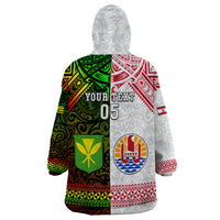 Custom Hawaii And Tahiti Wearable Blanket Hoodie Coat Of Arms Polynesian Pattern LT05 - Polynesian Pride