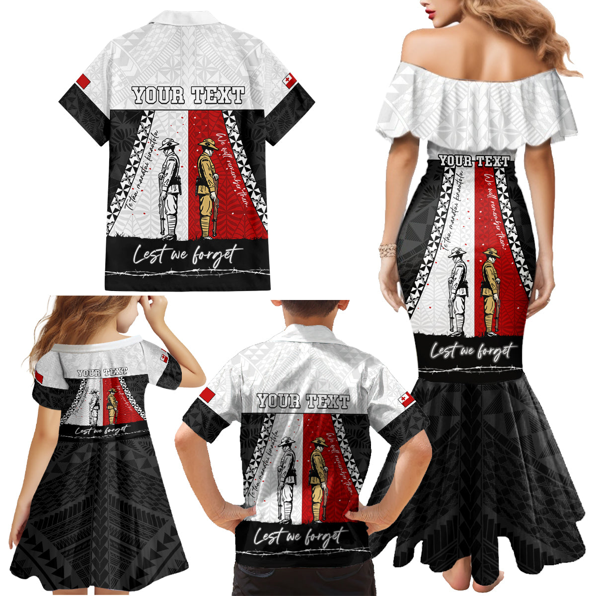 Personalised Tonga ANZAC Day Te Tau Manatui Kinautolu Family Matching Mermaid Dress and Hawaiian Shirt Lest We Forget LT05 - Polynesian Pride
