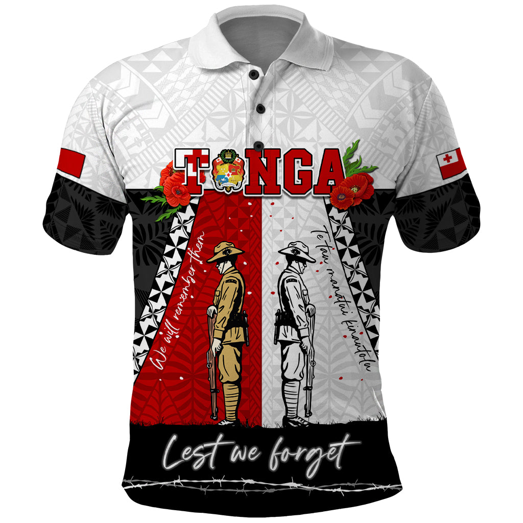 Personalised Tonga ANZAC Day Te Tau Manatui Kinautolu Polo Shirt Lest We Forget LT05 White - Polynesian Pride