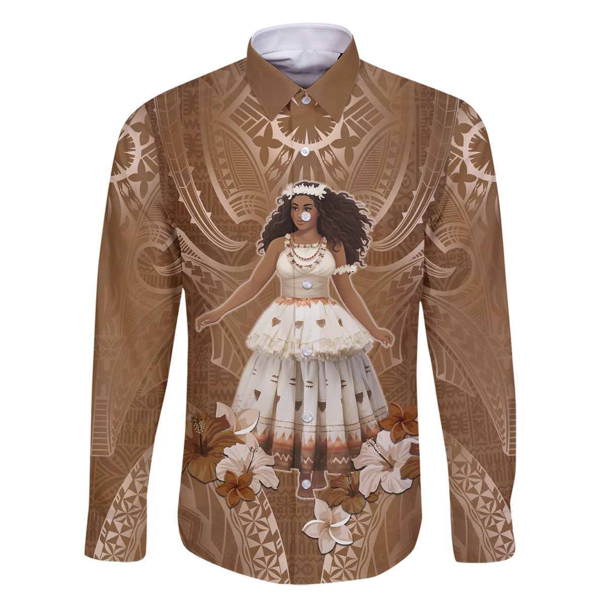 Bula Fiji Women's Day Family Matching Long Sleeve Bodycon Dress and Hawaiian Shirt With Fijian Tapa Pattern LT05 Dad's Shirt - Long Sleeve Brown - Polynesian Pride