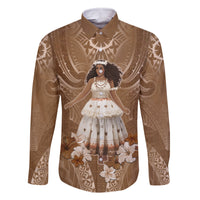 Bula Fiji Women's Day Family Matching Off Shoulder Long Sleeve Dress and Hawaiian Shirt With Fijian Tapa Pattern LT05 Dad's Shirt - Long Sleeve Brown - Polynesian Pride