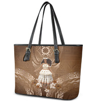 Bula Fiji Women's Day Leather Tote Bag With Fijian Tapa Pattern