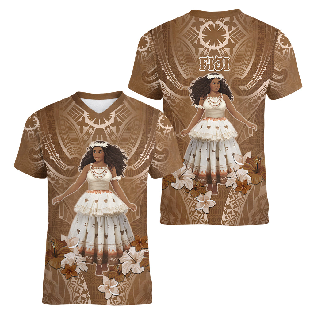 Bula Fiji Women's Day Women V Neck T Shirt With Fijian Tapa Pattern LT05 - Polynesian Pride