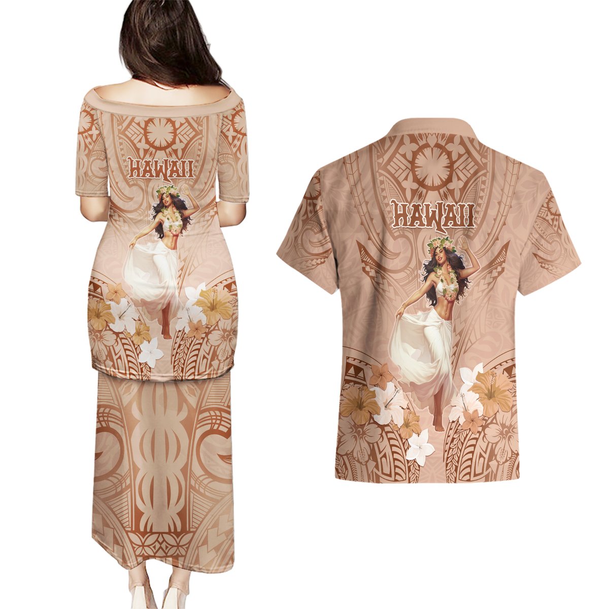 Hawaii Women's Day Couples Matching Puletasi and Hawaiian Shirt With Polynesian Pattern LT05 - Polynesian Pride