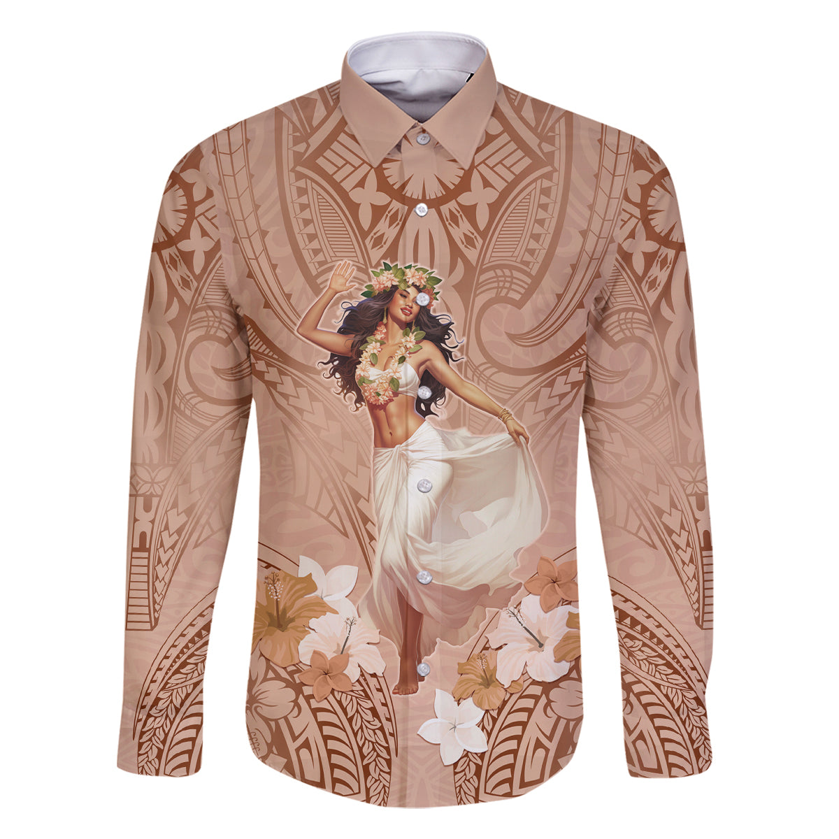 Hawaii Women's Day Family Matching Summer Maxi Dress and Hawaiian Shirt With Polynesian Pattern LT05 Dad's Shirt - Long Sleeve Brown - Polynesian Pride