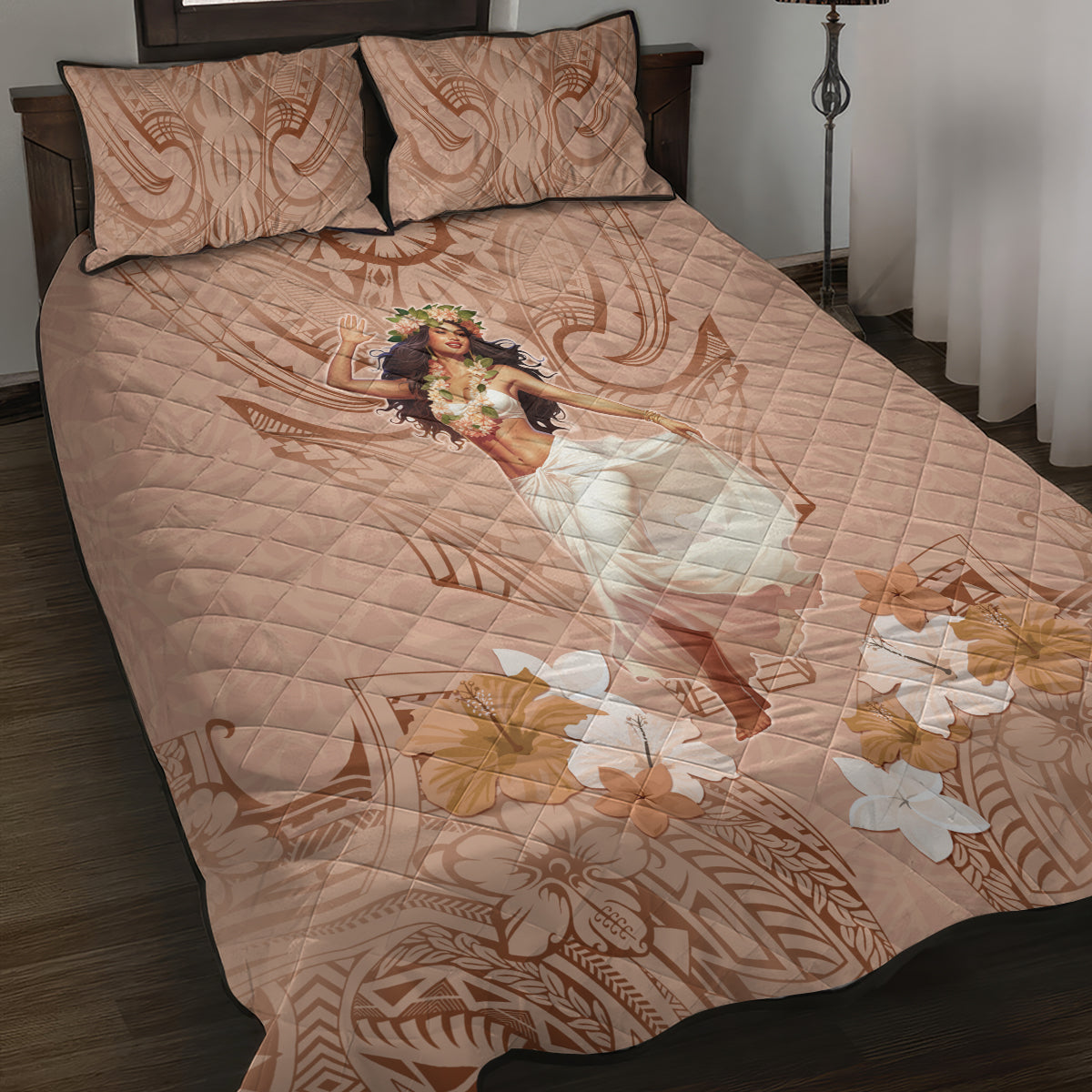 Hawaii Women's Day Quilt Bed Set With Polynesian Pattern