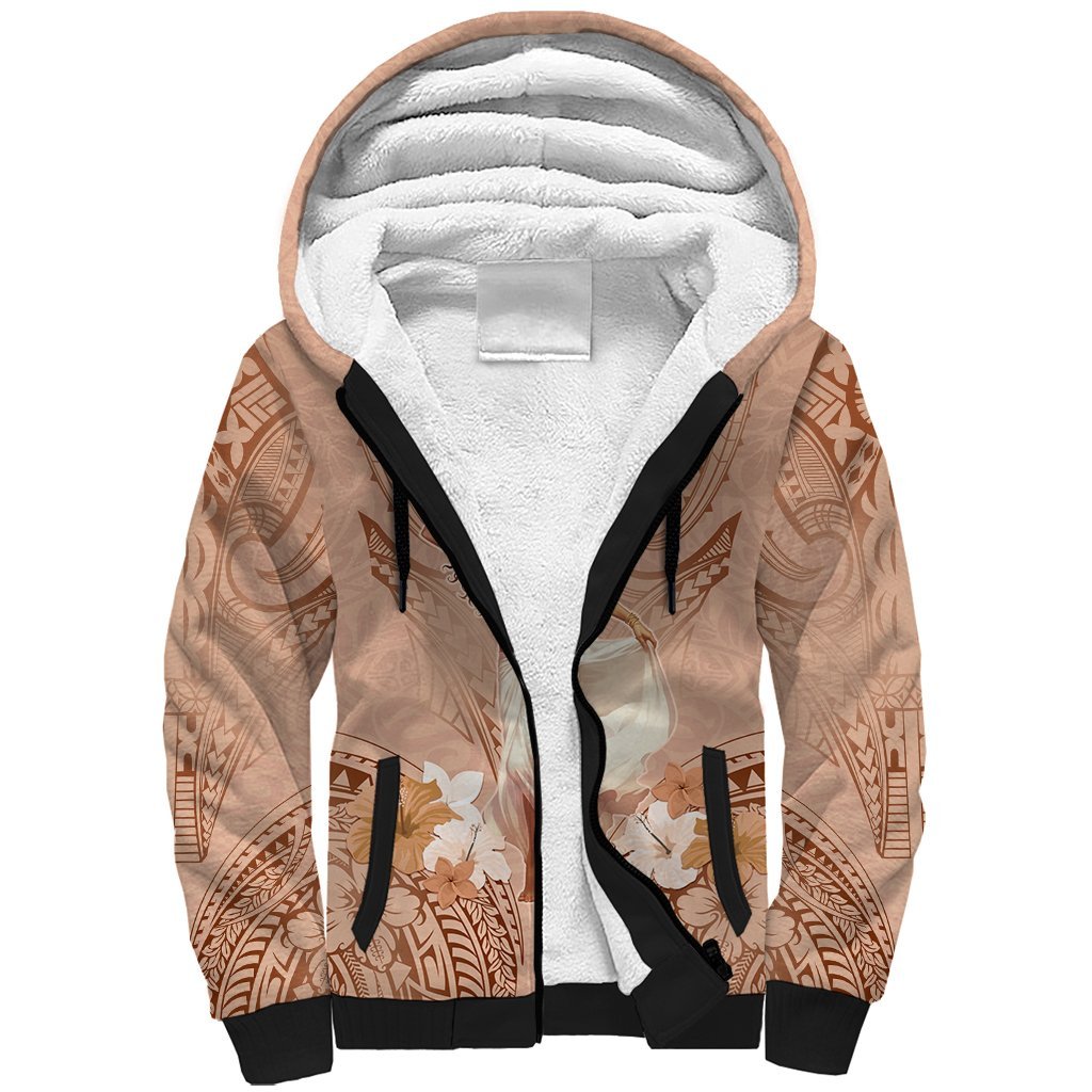 Hawaii Women's Day Sherpa Hoodie With Polynesian Pattern LT05 Unisex Brown - Polynesian Pride