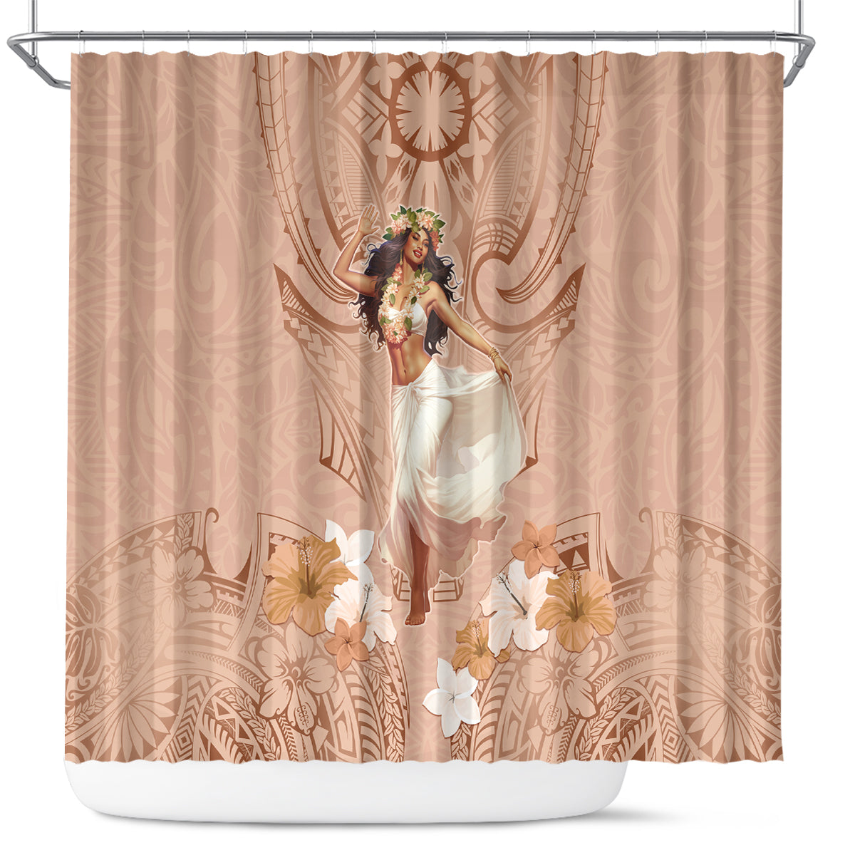 Hawaii Women's Day Shower Curtain With Polynesian Pattern LT05 Brown - Polynesian Pride