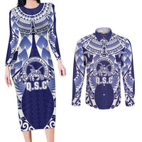 Personalised Tonga Queen Salote College Couples Matching Long Sleeve Bodycon Dress and Long Sleeve Button Shirt Centenary Navy Version