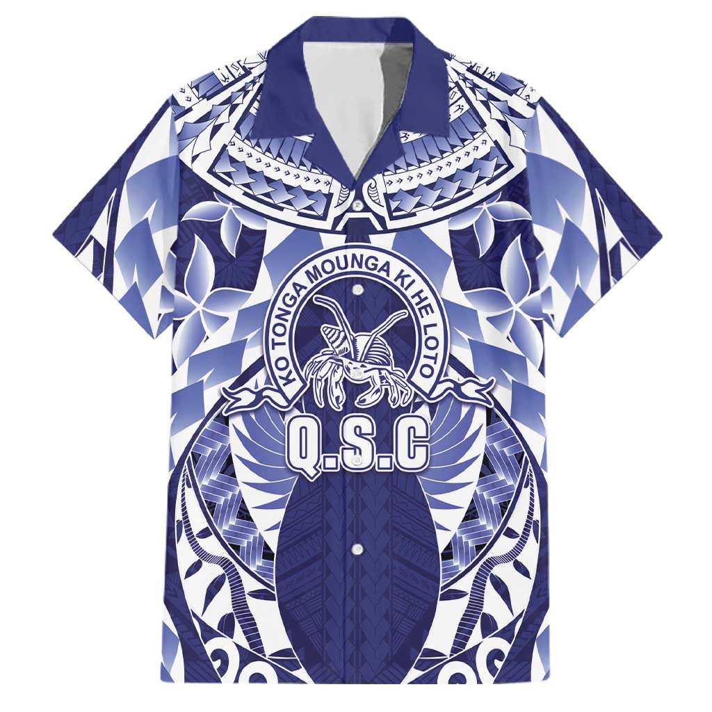 Personalised Tonga Queen Salote College Family Matching Off Shoulder Maxi Dress and Hawaiian Shirt Centenary Navy Version