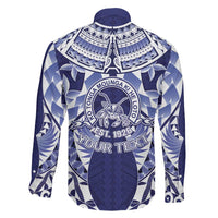 Personalised Tonga Queen Salote College Family Matching Off Shoulder Maxi Dress and Hawaiian Shirt Centenary Navy Version