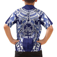 Personalised Tonga Queen Salote College Family Matching Off Shoulder Short Dress and Hawaiian Shirt Centenary Navy Version