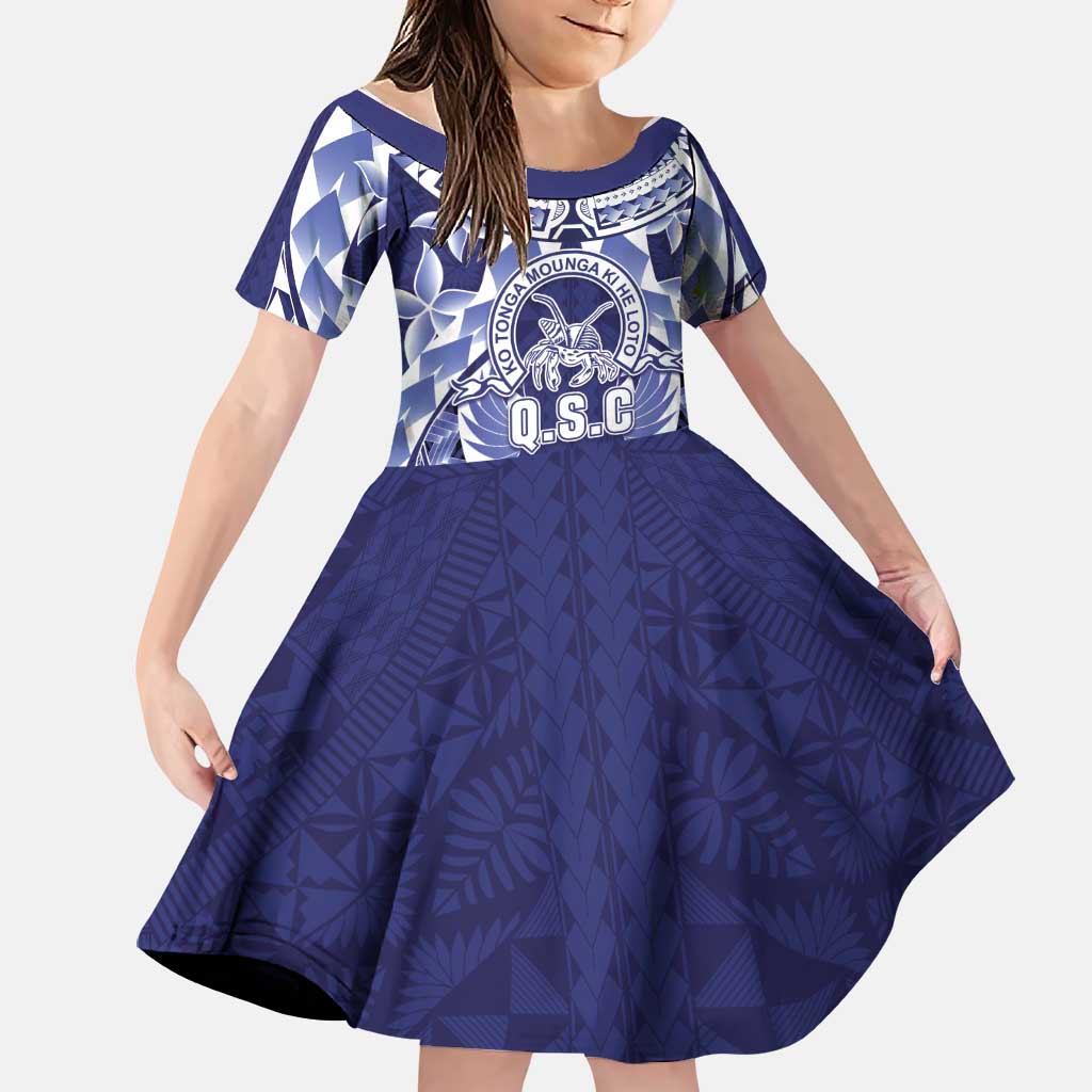 Personalised Tonga Queen Salote College Family Matching Off Shoulder Short Dress and Hawaiian Shirt Centenary Navy Version
