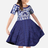 Personalised Tonga Queen Salote College Family Matching Off Shoulder Short Dress and Hawaiian Shirt Centenary Navy Version