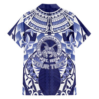 Personalised Tonga Queen Salote College Family Matching Off Shoulder Short Dress and Hawaiian Shirt Centenary Navy Version
