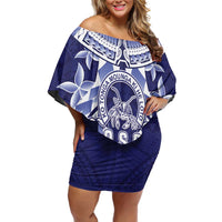 Personalised Tonga Queen Salote College Family Matching Off Shoulder Short Dress and Hawaiian Shirt Centenary Navy Version