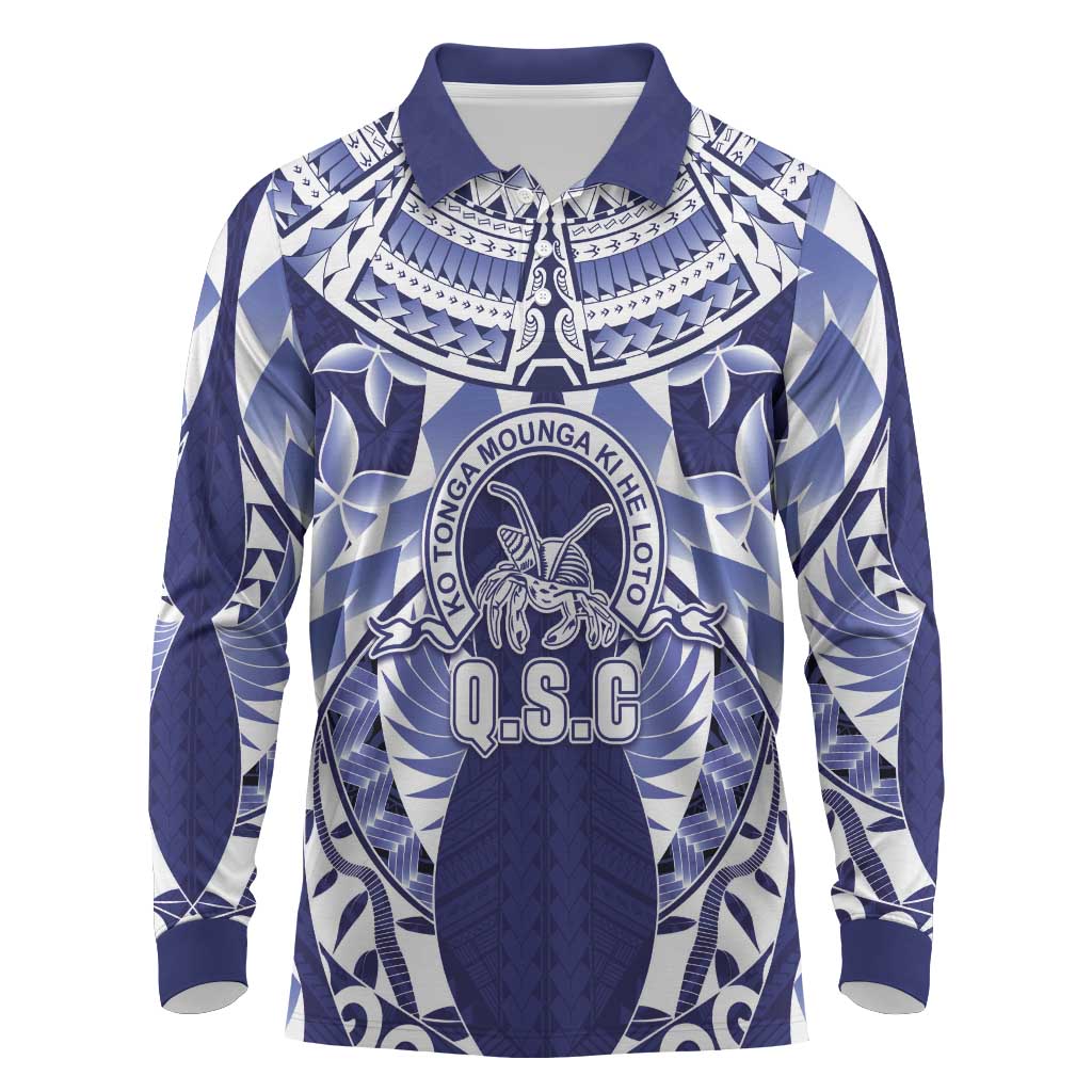 Personalised Tonga Queen Salote College Long Sleeve Polo Shirt Centenary Navy Version LT05 Navy - Polynesian Pride