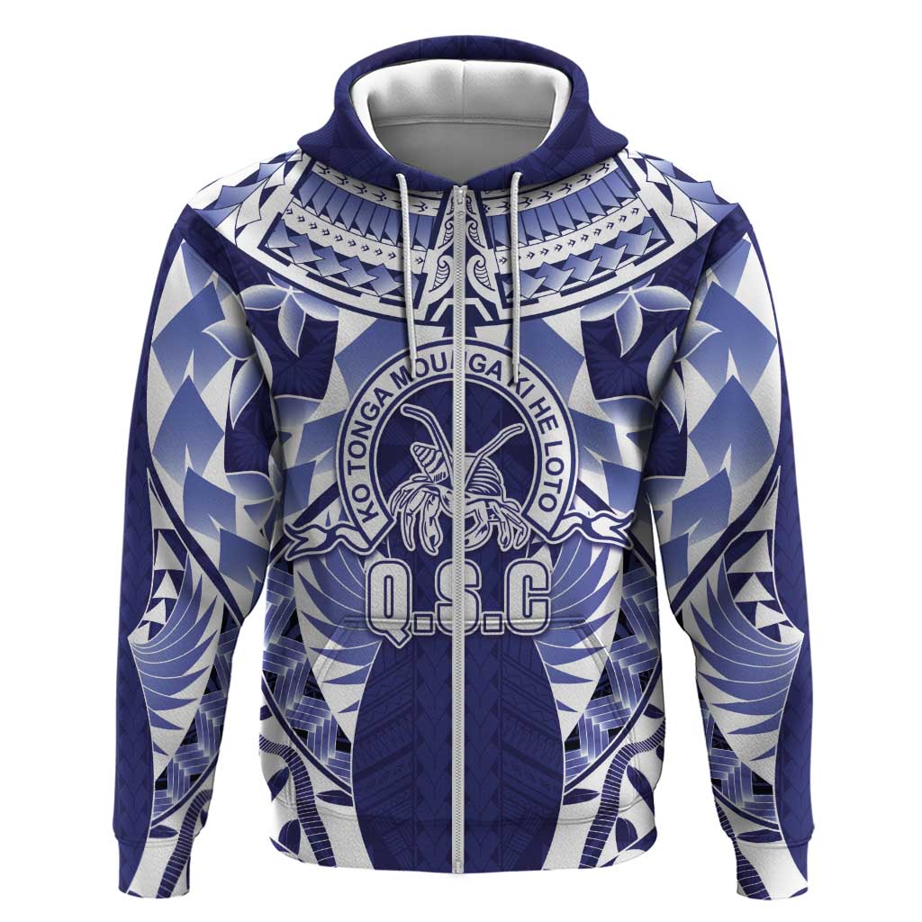 Personalised Tonga Queen Salote College Zip Hoodie Centenary Navy Version LT05 Zip Hoodie Navy - Polynesian Pride