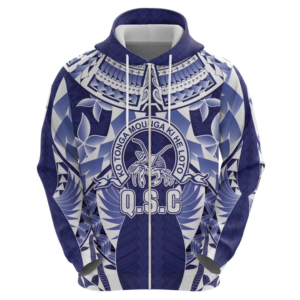 Personalised Tonga Queen Salote College Zip Hoodie Centenary Navy Version LT05 - Polynesian Pride