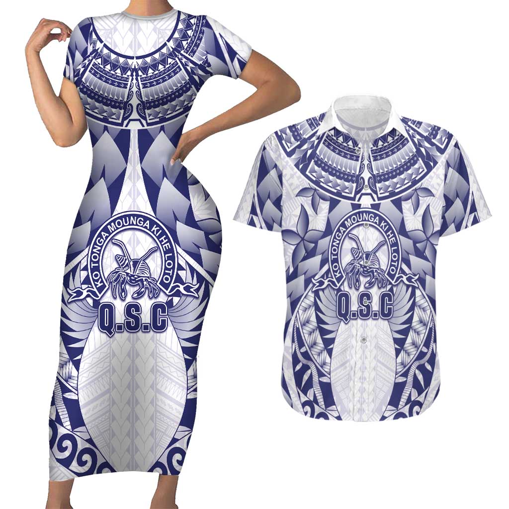 Personalised Tonga Queen Salote College Couples Matching Short Sleeve Bodycon Dress and Hawaiian Shirt Centenary White Version