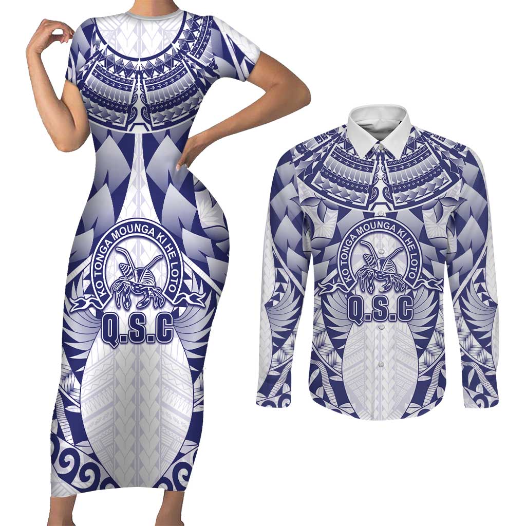 Personalised Tonga Queen Salote College Couples Matching Short Sleeve Bodycon Dress and Long Sleeve Button Shirt Centenary White Version