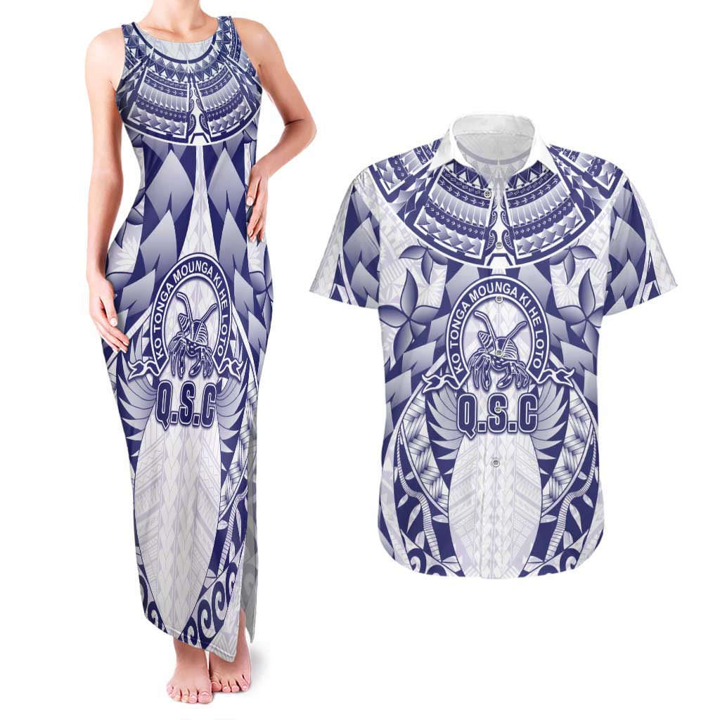 Personalised Tonga Queen Salote College Couples Matching Tank Maxi Dress and Hawaiian Shirt Centenary White Version