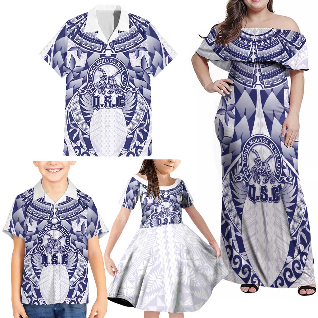Personalised Tonga Queen Salote College Family Matching Off Shoulder Maxi Dress and Hawaiian Shirt Centenary White Version