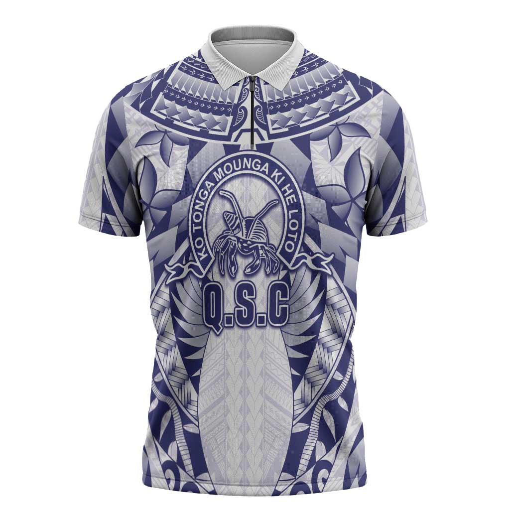 Personalised Tonga Queen Salote College Zipper Polo Shirt Centenary White Version