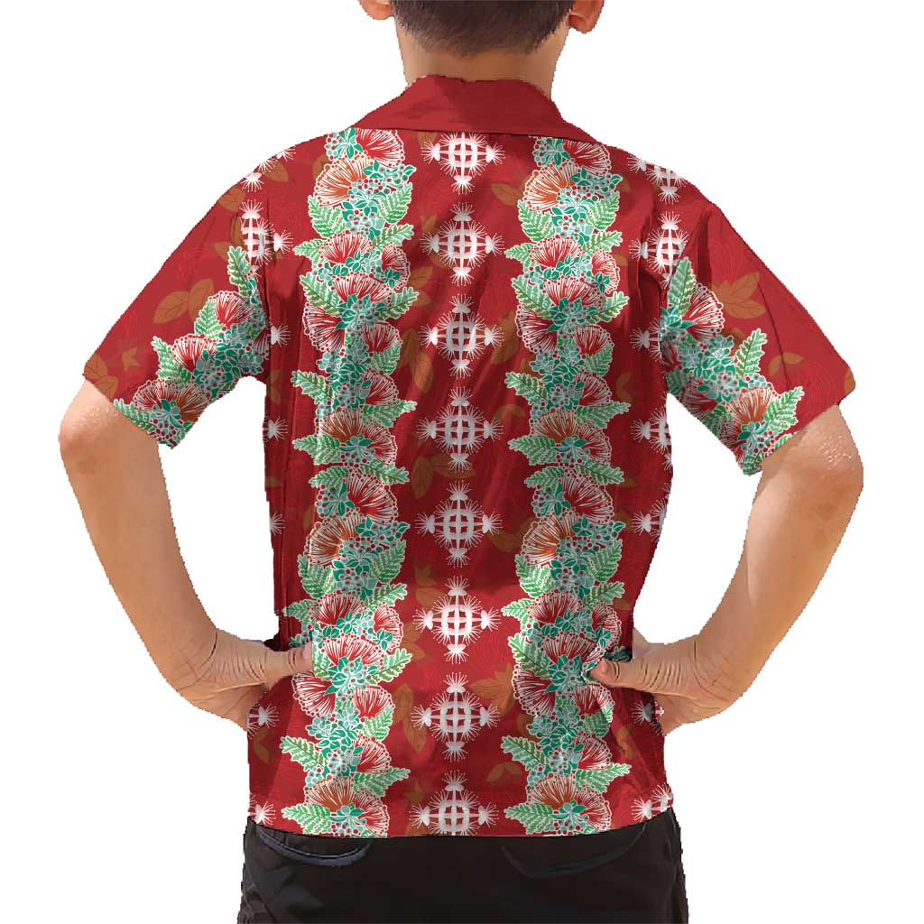 Hawaii Ohia Lehua Family Matching Off Shoulder Maxi Dress and Hawaiian Shirt Tropical Vibes Crimson