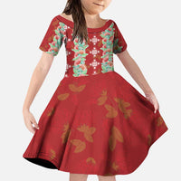 Hawaii Ohia Lehua Family Matching Off Shoulder Maxi Dress and Hawaiian Shirt Tropical Vibes Crimson