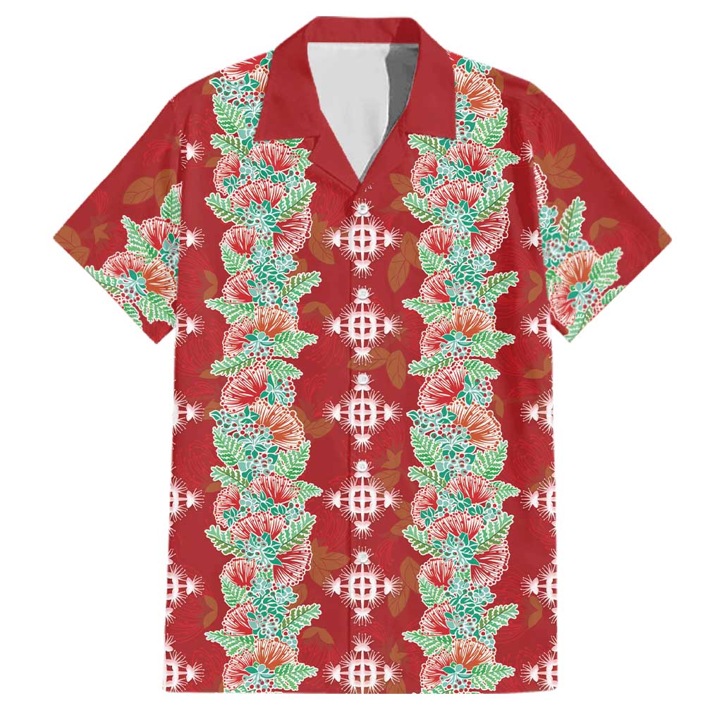 Hawaii Ohia Lehua Family Matching Off Shoulder Maxi Dress and Hawaiian Shirt Tropical Vibes Crimson