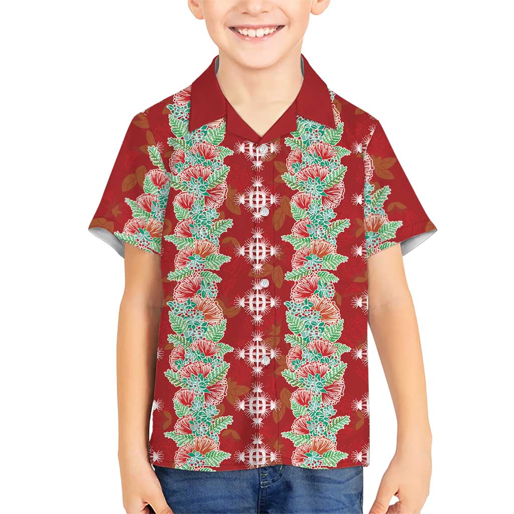 Hawaii Ohia Lehua Family Matching Off Shoulder Maxi Dress and Hawaiian Shirt Tropical Vibes Crimson