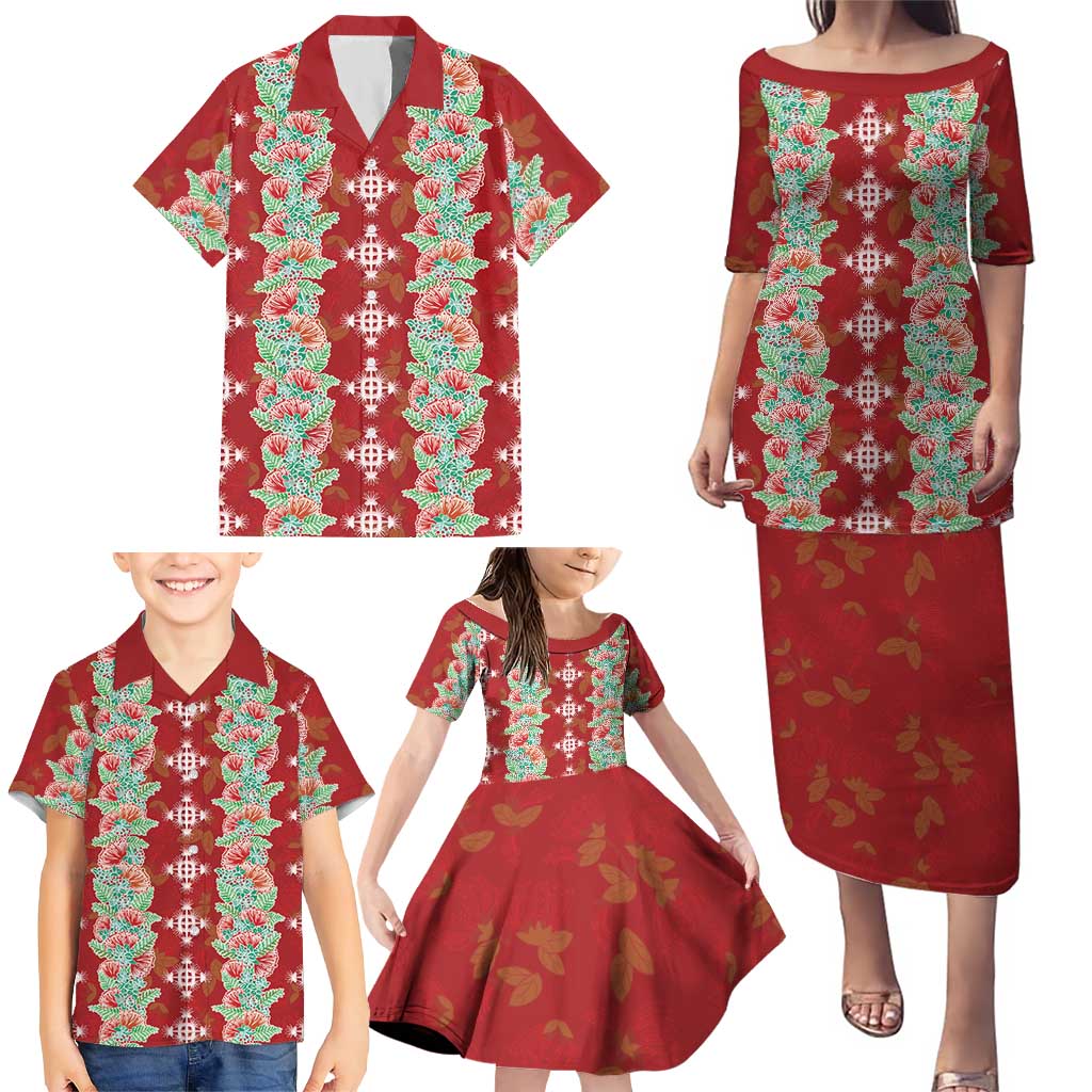 Hawaii Ohia Lehua Family Matching Puletasi and Hawaiian Shirt Tropical Vibes Crimson LT05 - Polynesian Pride