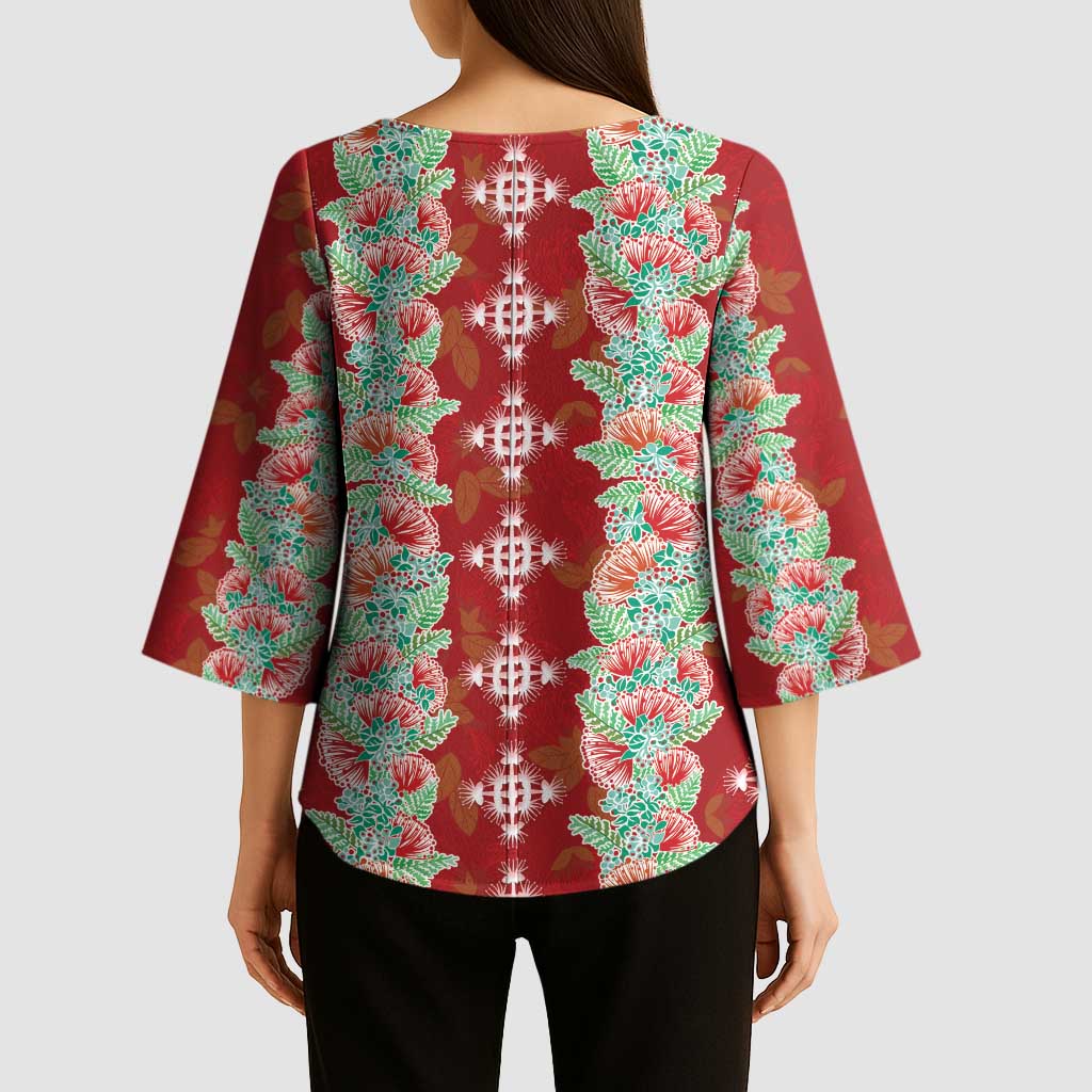 Hawaii Ohia Lehua Kimono Sleeve Blouse Tropical Vibes Crimson