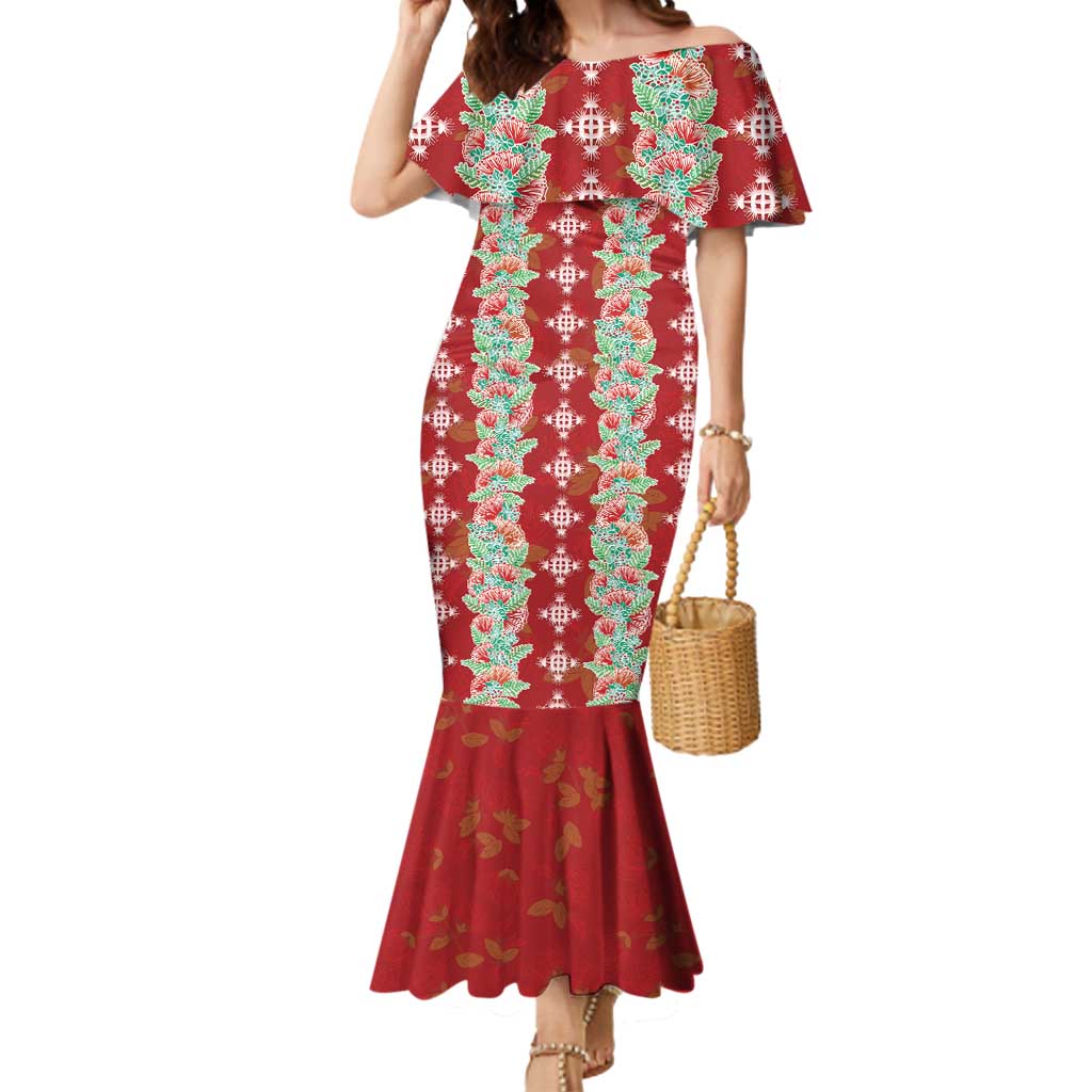 Hawaii Ohia Lehua Mermaid Dress Tropical Vibes Crimson LT05 Women Crimson - Polynesian Pride